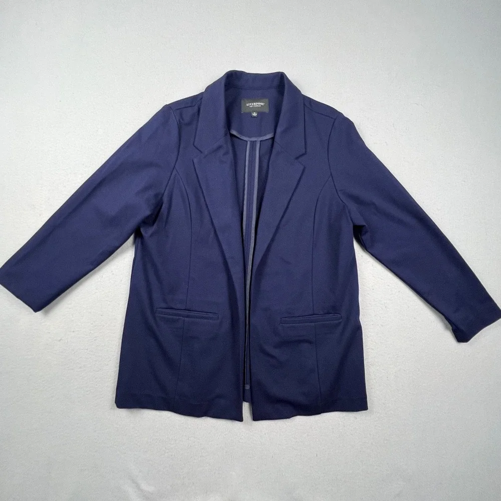 Liverpool Blazer Women XL Cadet Blue Open Front Ponte Knit Professional